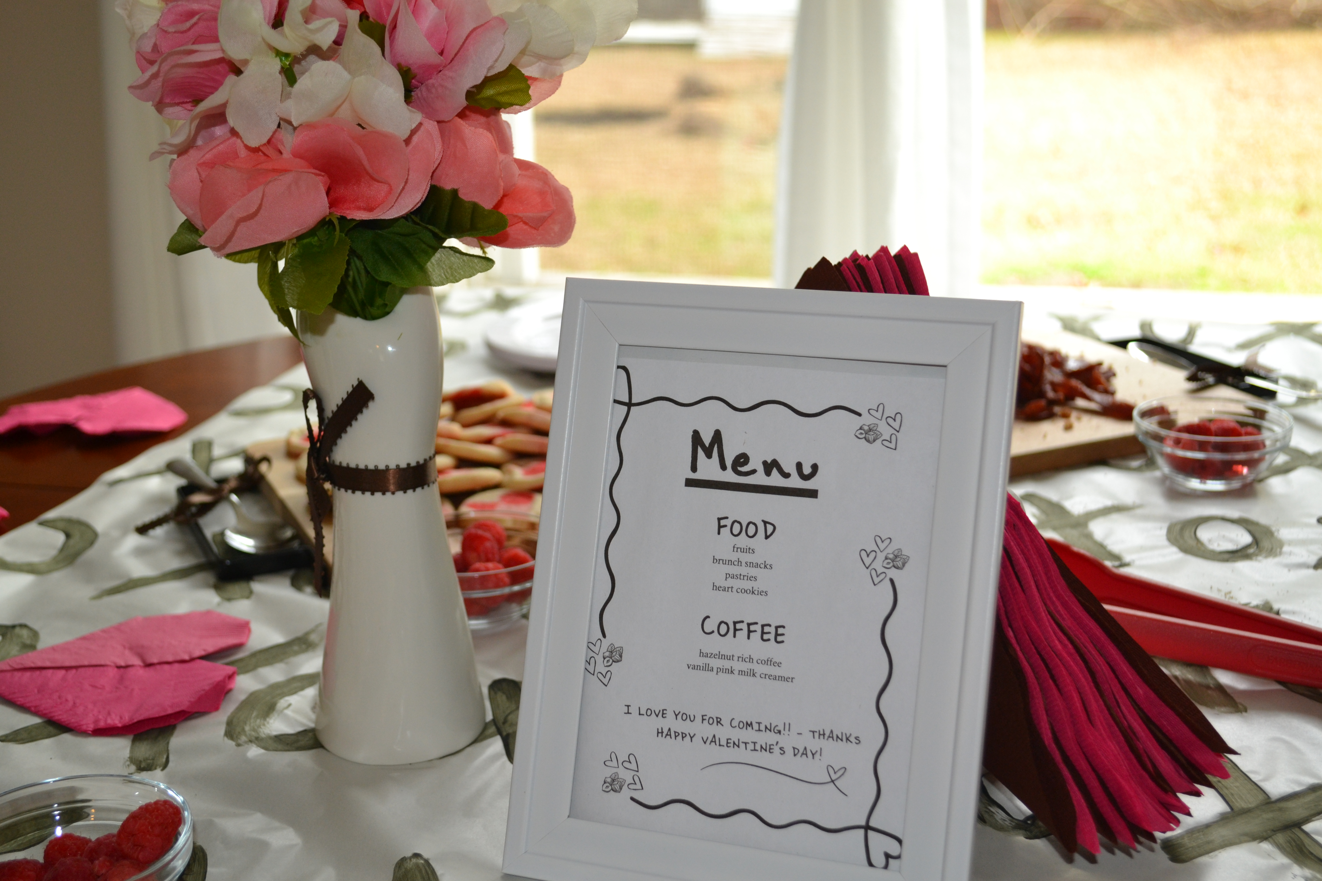 menu for food on valentine's day table for brunch