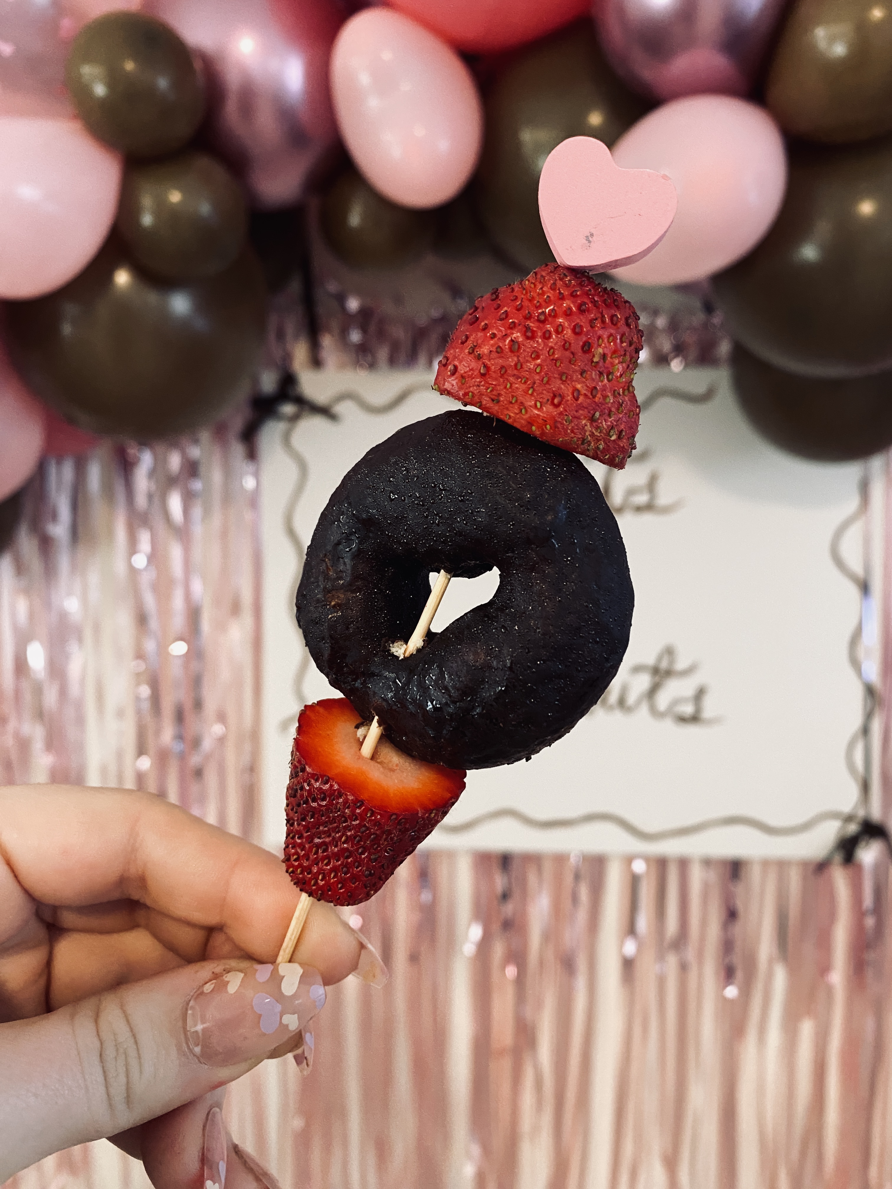 heart skewer donuts and strawberries photoshoot image